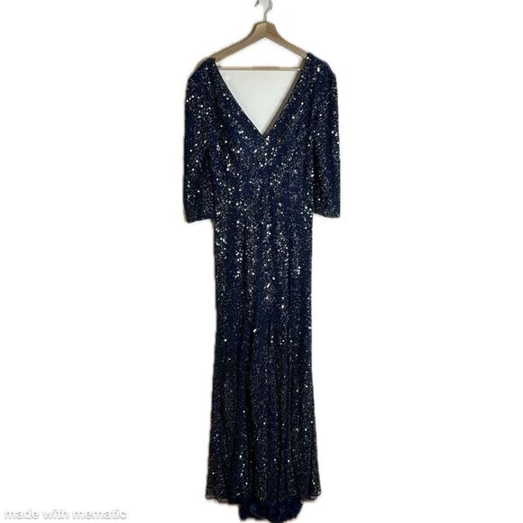 Mac Duggal Bead-Embellished Body-Con Gown in midnight navy sequin dress size 10 - Picture 3 of 16